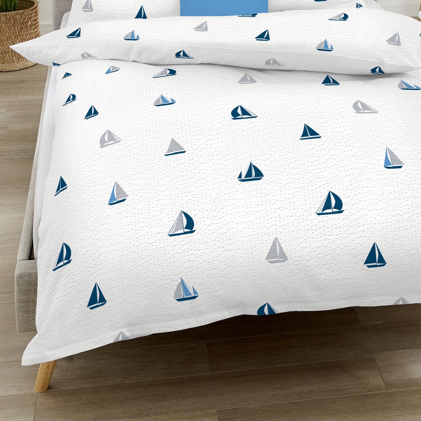 Bettwäsche Kaeppel Seersucker 594-01 Sailing Boats blau grau 135x200