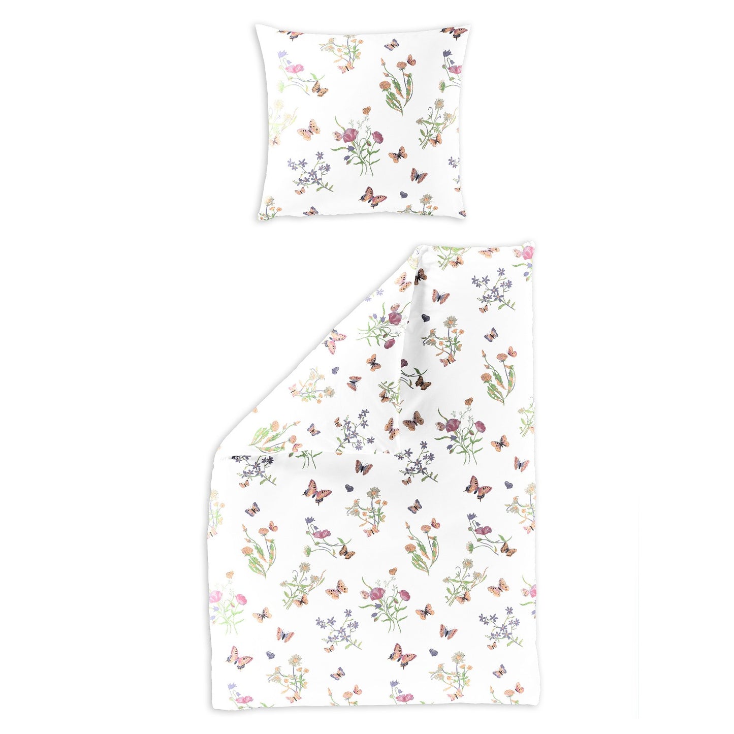 Bettwäsche Bierbaum Mako Satin 6117-10 Schmetterling Blumen 135x200