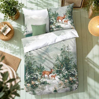 Bettwäsche Kaeppel Biber 614-503 Majestic Deer Reh Wald grün 135x200