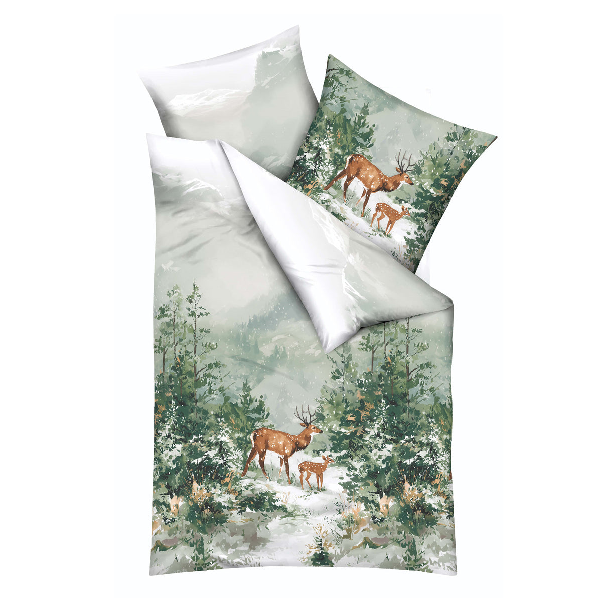 Bettwäsche Kaeppel Biber 614-503 Majestic Deer Reh Wald grün 135x200