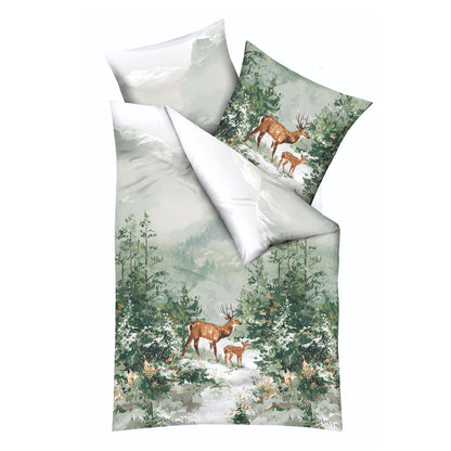 Bettwäsche Kaeppel Biber 614-503 Majestic Deer Reh Wald grün 135x200