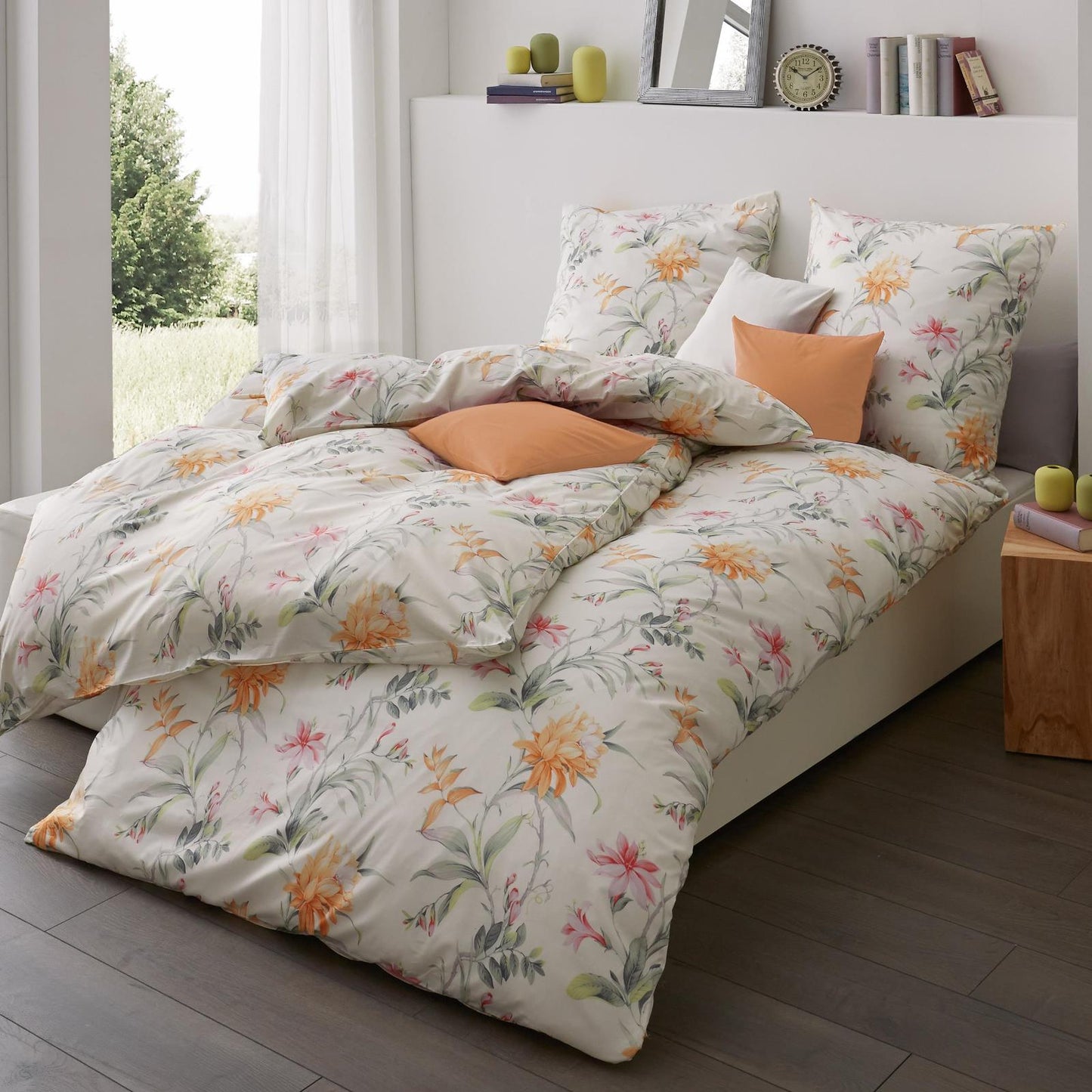 Estella Interlock Jersey Bettwäsche 6155-360 Blumen Orange 135x200