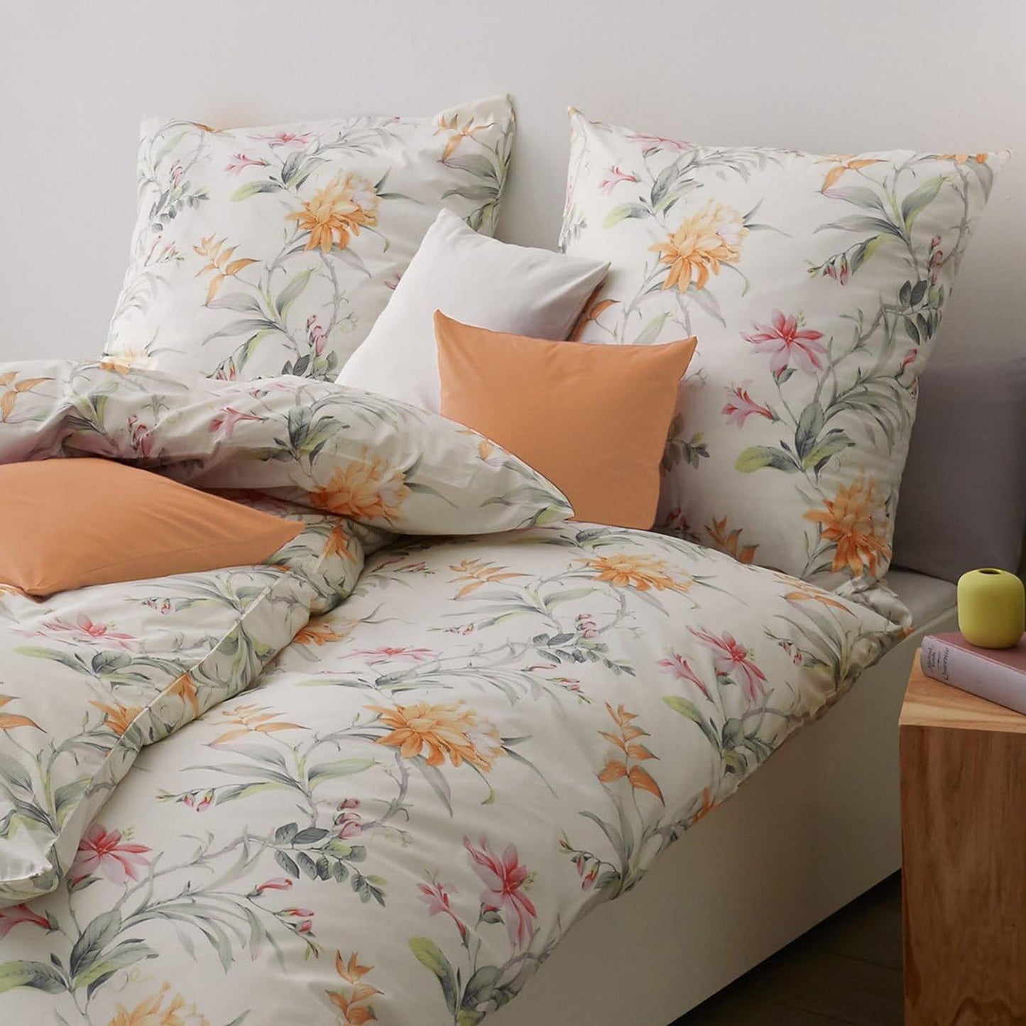 Estella Interlock Jersey Bettwäsche 6155-360 Blumen Orange 135x200