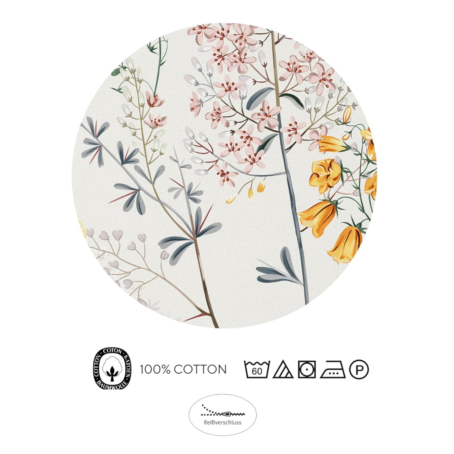 Biberna Mako Satin Bettwäsche 0616321-569 Blumen perlmutt 135x200