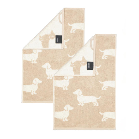 2 Stück Cawö We love Dogs Gästetücher 6246-33 Dackel Natur 30x50