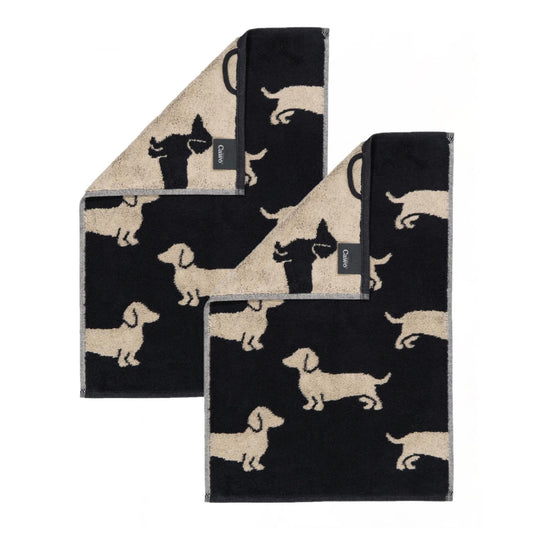 2 Stück Cawö We love Dogs Gästetücher 6246-93 Dackel Schwarz 30x50