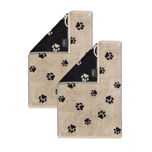 2 Stück Cawö We love Dogs Gästetücher 6247-93 Pfoten Schwarz 30x50