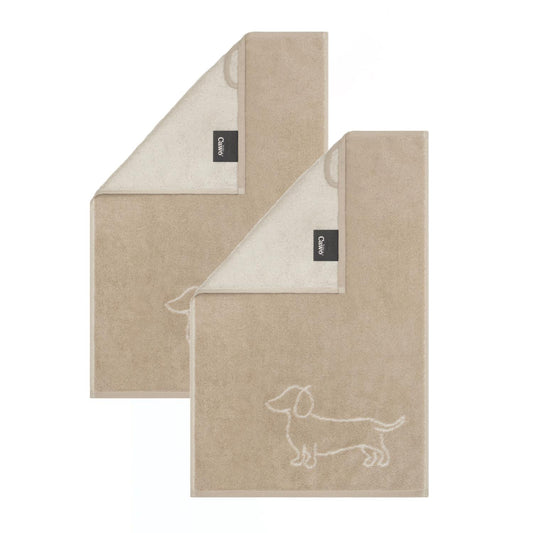 2 Stück Cawö We love Dogs Gästetücher 6248-33 Dackel Natur 30x50