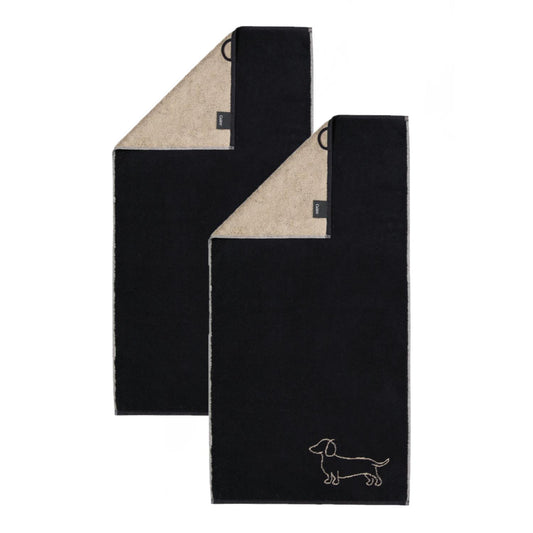 2 Stück Cawö We love Dogs Handtücher 6248-93 Dackel Schwarz 50x100