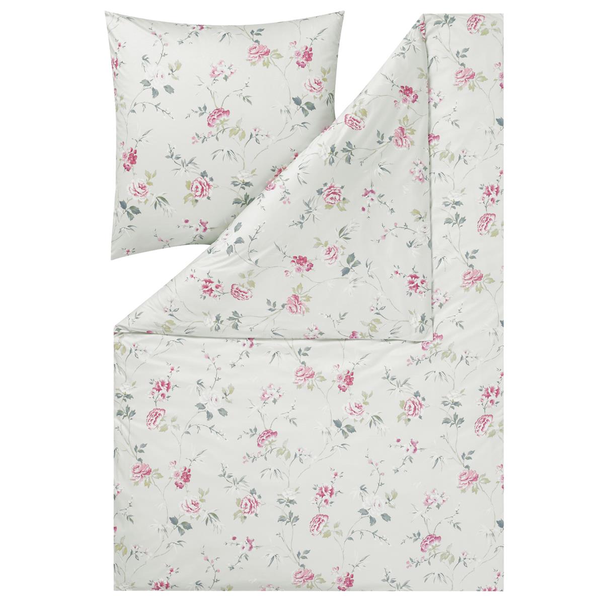 Estella Interlock Jersey Bettwäsche 6272-520 Blumen Rosa Grün 135x200