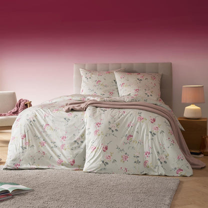 Estella Interlock Jersey Bettwäsche 6272-520 Blumen Rosa Grün 135x200