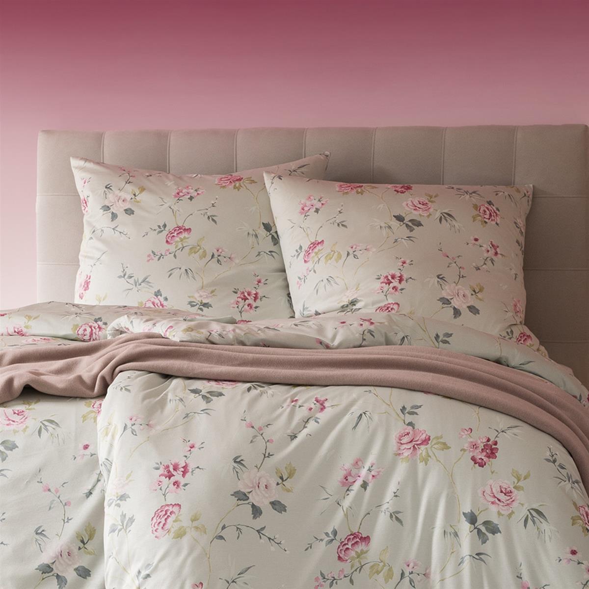 Estella Interlock Jersey Bettwäsche 6272-520 Blumen Rosa Grün 135x200