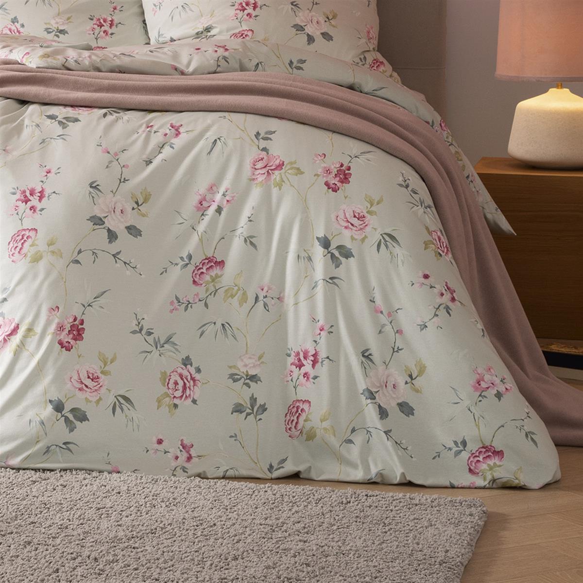 Estella Interlock Jersey Bettwäsche 6272-520 Blumen Rosa Grün 135x200