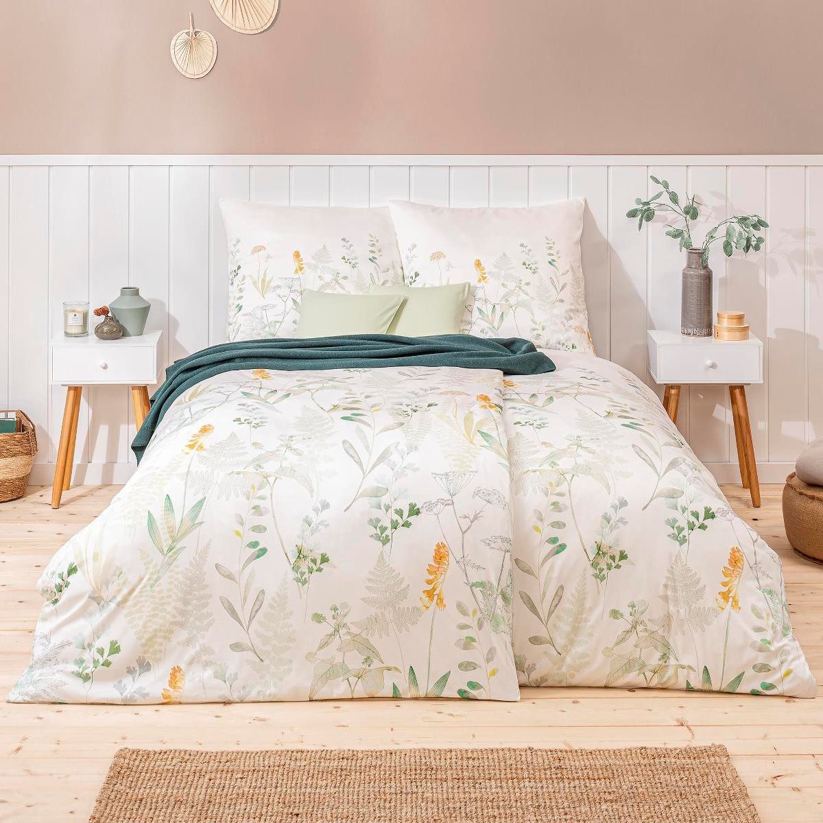 Estella Interlock Jersey Bettwäsche Visby 6295-530 Blumen Grün 135x200