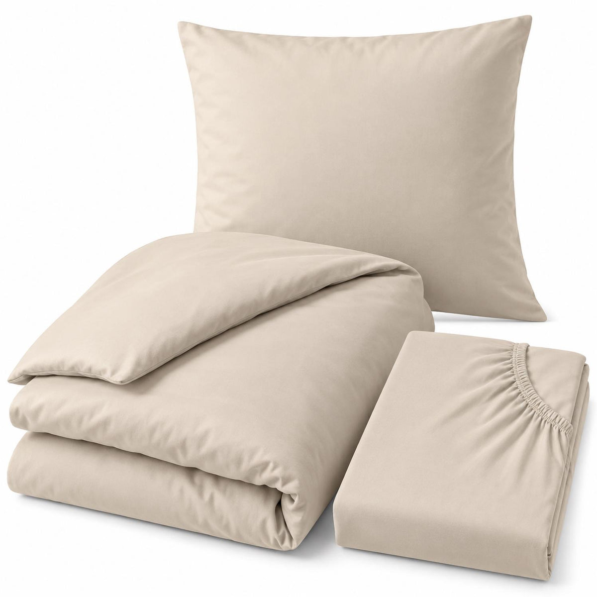 Bierbaum Mako Satin Bettwäsche mit Spannbettlaken Beige 135 x 200 cm