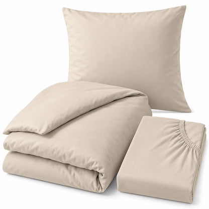 Bierbaum Mako Satin Bettwäsche mit Spannbettlaken Beige 135 x 200 cm