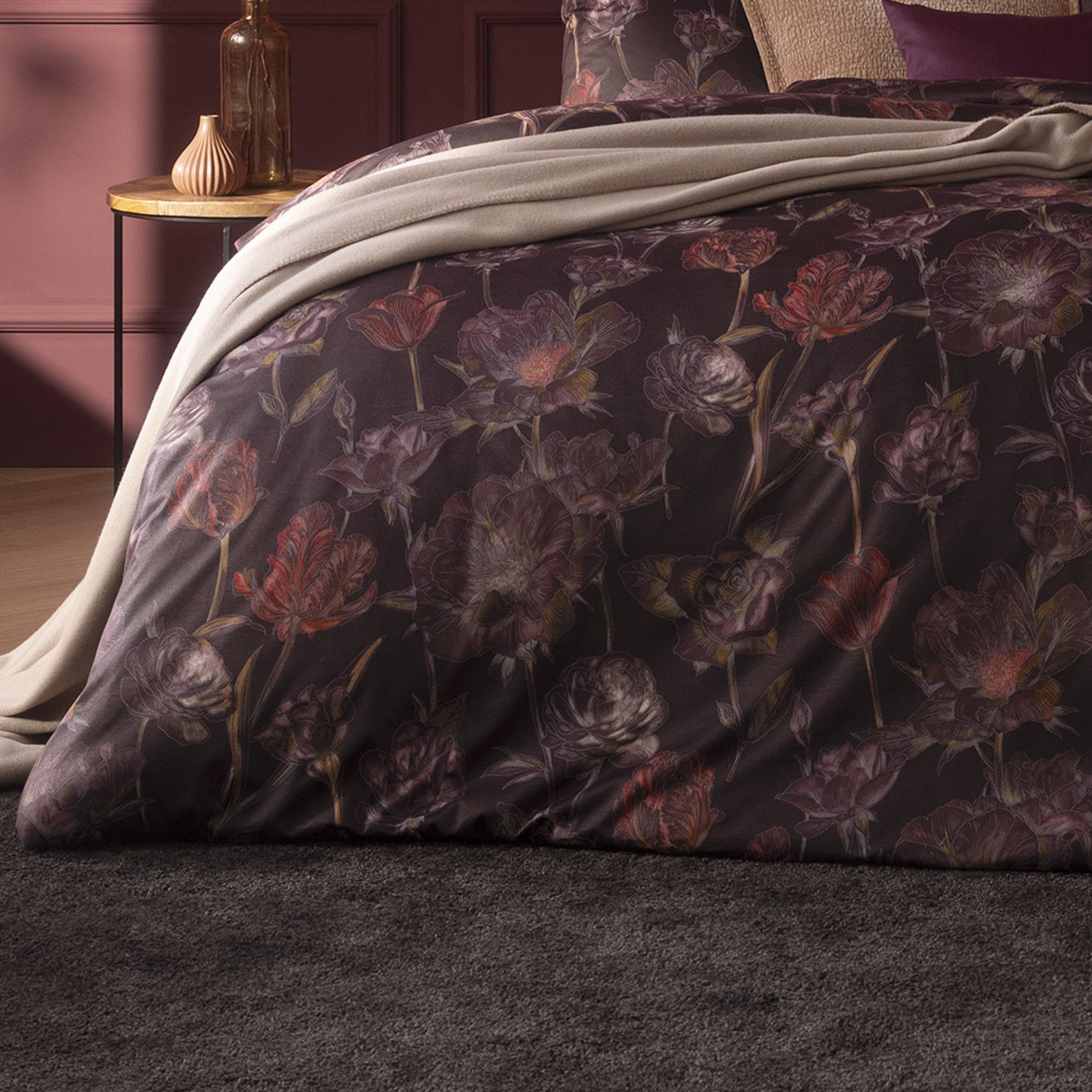 Estella Interlock Jersey Bettwäsche Zoe 6503-405 Vino Blumen 135x200