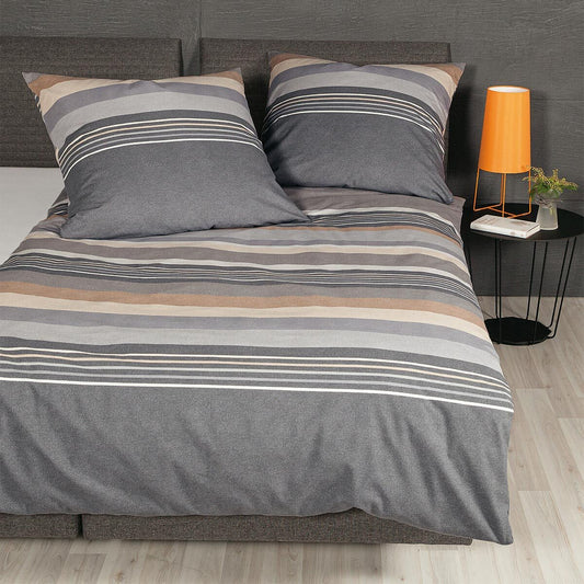 Janine Feinbiber Bettwäsche Davos 65140-08 Grau Braun Streifen 135x200