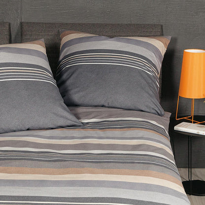 Janine Feinbiber Bettwäsche Davos 65140-08 Grau Braun Streifen 135x200