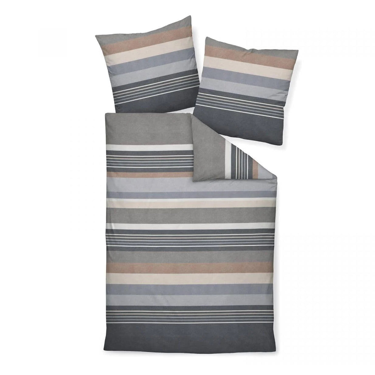 Janine Feinbiber Bettwäsche Davos 65140-08 Grau Braun Streifen 135x200
