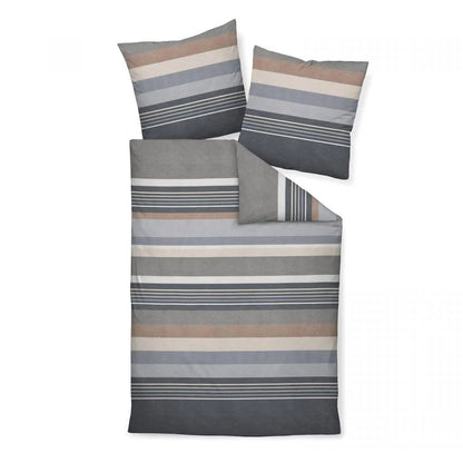 Janine Feinbiber Bettwäsche Davos 65140-08 Grau Braun Streifen 135x200