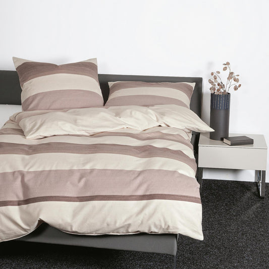 Bettwäsche Feinbiber Davos Creme mit Streifenmuster 135 x 200 cm