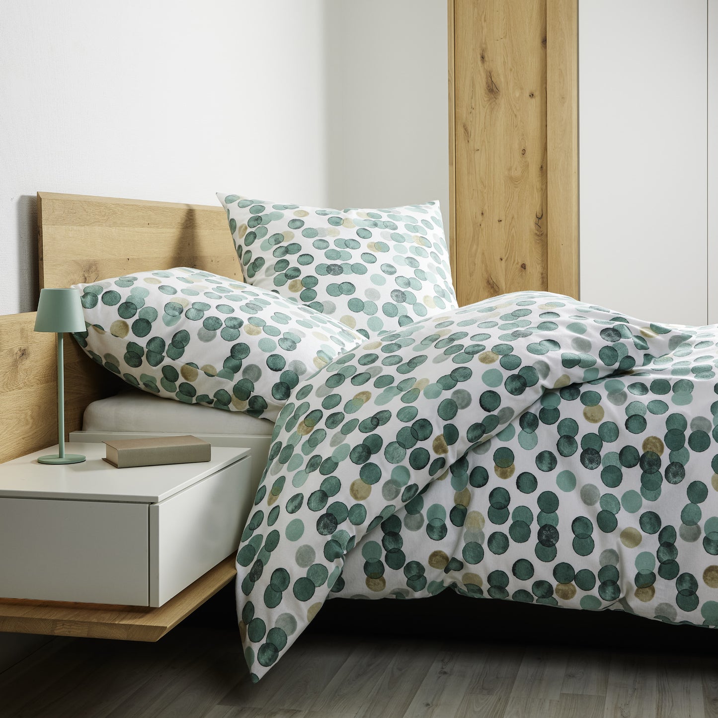 Janine Feinbiber Bettwäsche Davos 65176-06 Punkte Grün Sand 135x200