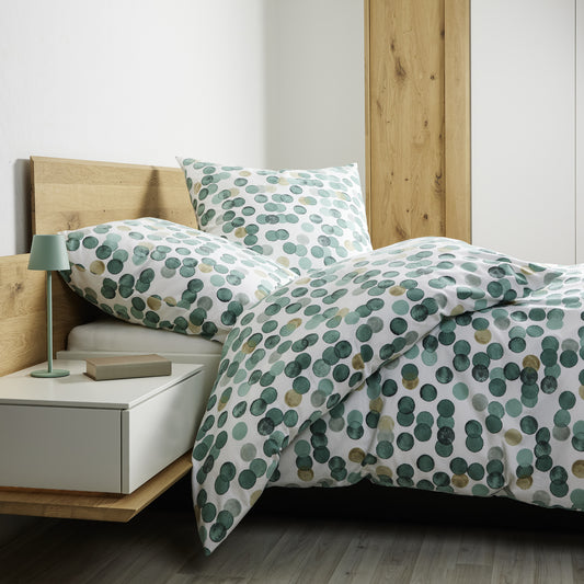 Janine Feinbiber Bettwäsche Davos 65176-06 Punkte Grün Sand 135x200