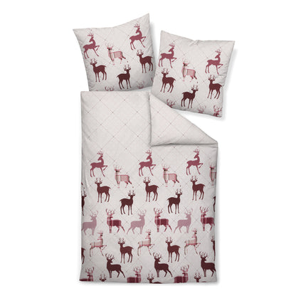 Janine Feinbiber Bettwäsche Davos 65180-01 Hirsche Beige Rosa 135x200