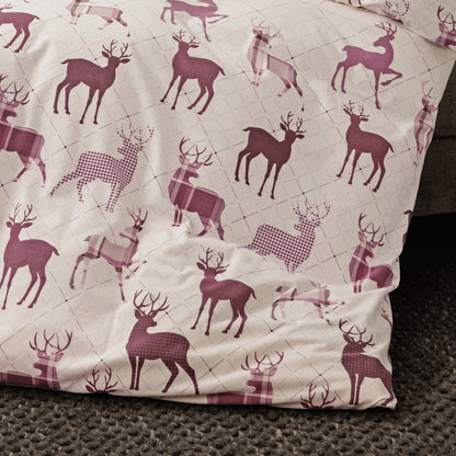 Janine Feinbiber Bettwäsche Davos 65180-01 Hirsche Beige Rosa 135x200