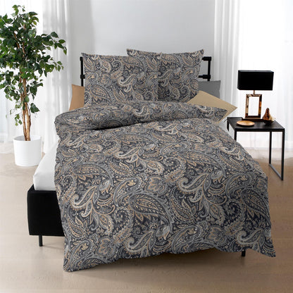 Bettwäsche Interlock Jersey Glory Anthrazit mit Paisleymuster 135 x 200 cm