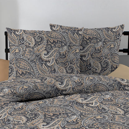 Bettwäsche Interlock Jersey Glory Anthrazit mit Paisleymuster 135 x 200 cm