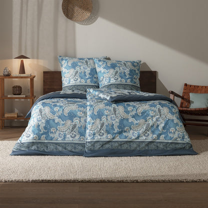 Bettwäsche Interlock Jersey Hera Blau mit Paisleymuster 135 x 200 cm