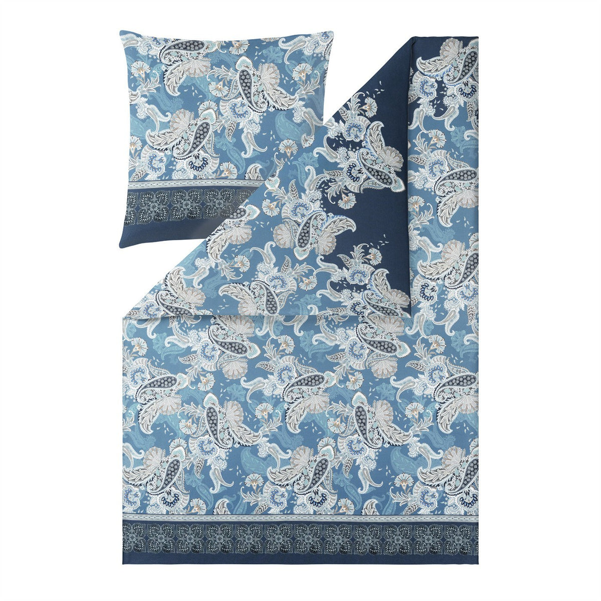 Bettwäsche Interlock Jersey Hera Blau mit Paisleymuster 135 x 200 cm