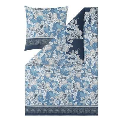 Bettwäsche Interlock Jersey Hera Blau mit Paisleymuster 135 x 200 cm