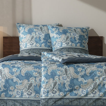 Bettwäsche Interlock Jersey Hera Blau mit Paisleymuster 135 x 200 cm