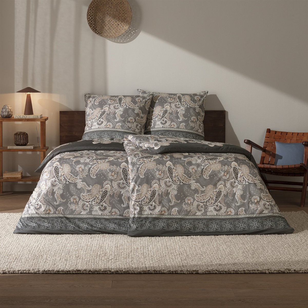 Bettwäsche Interlock Jersey Hera Anthrazit mit Paisleymuster 135 x 200 cm