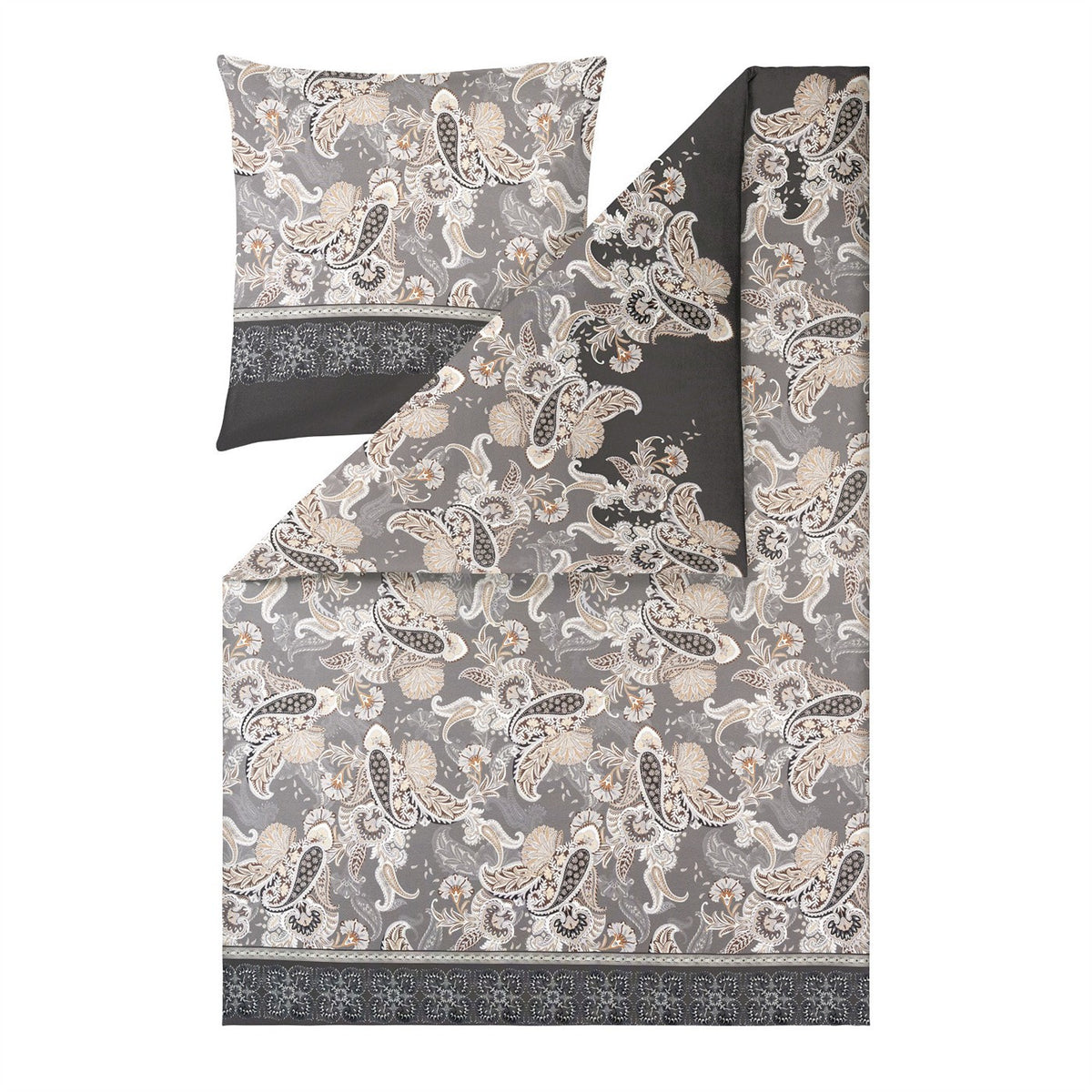 Bettwäsche Interlock Jersey Hera Anthrazit mit Paisleymuster 135 x 200 cm