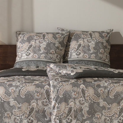Bettwäsche Interlock Jersey Hera Anthrazit mit Paisleymuster 135 x 200 cm