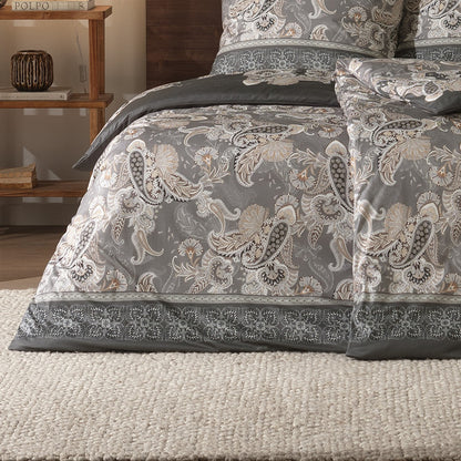 Bettwäsche Interlock Jersey Hera Anthrazit mit Paisleymuster 135 x 200 cm