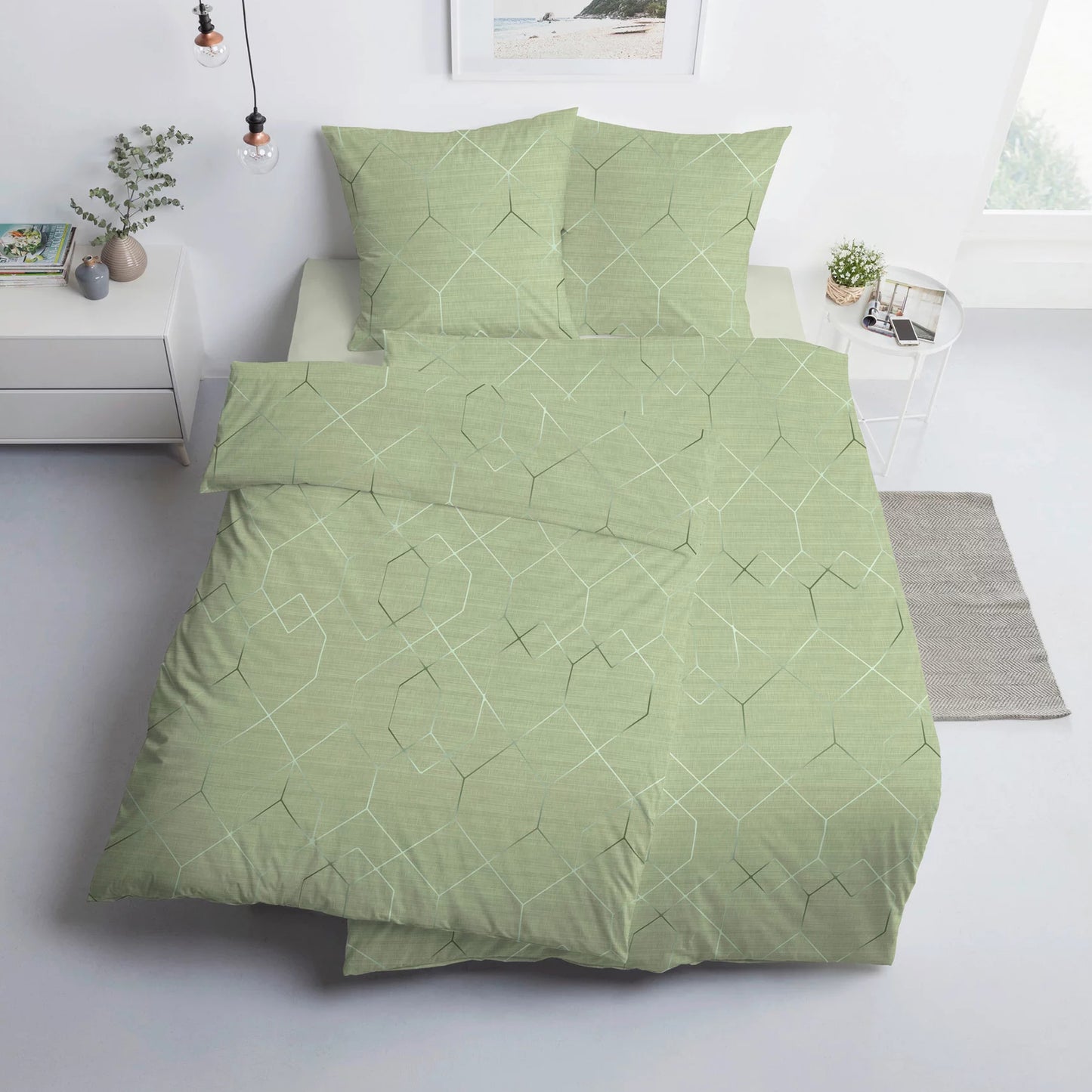 Estella Interlock Jersey Bettwäsche Titus 6886-530 grün Rauten 135x200