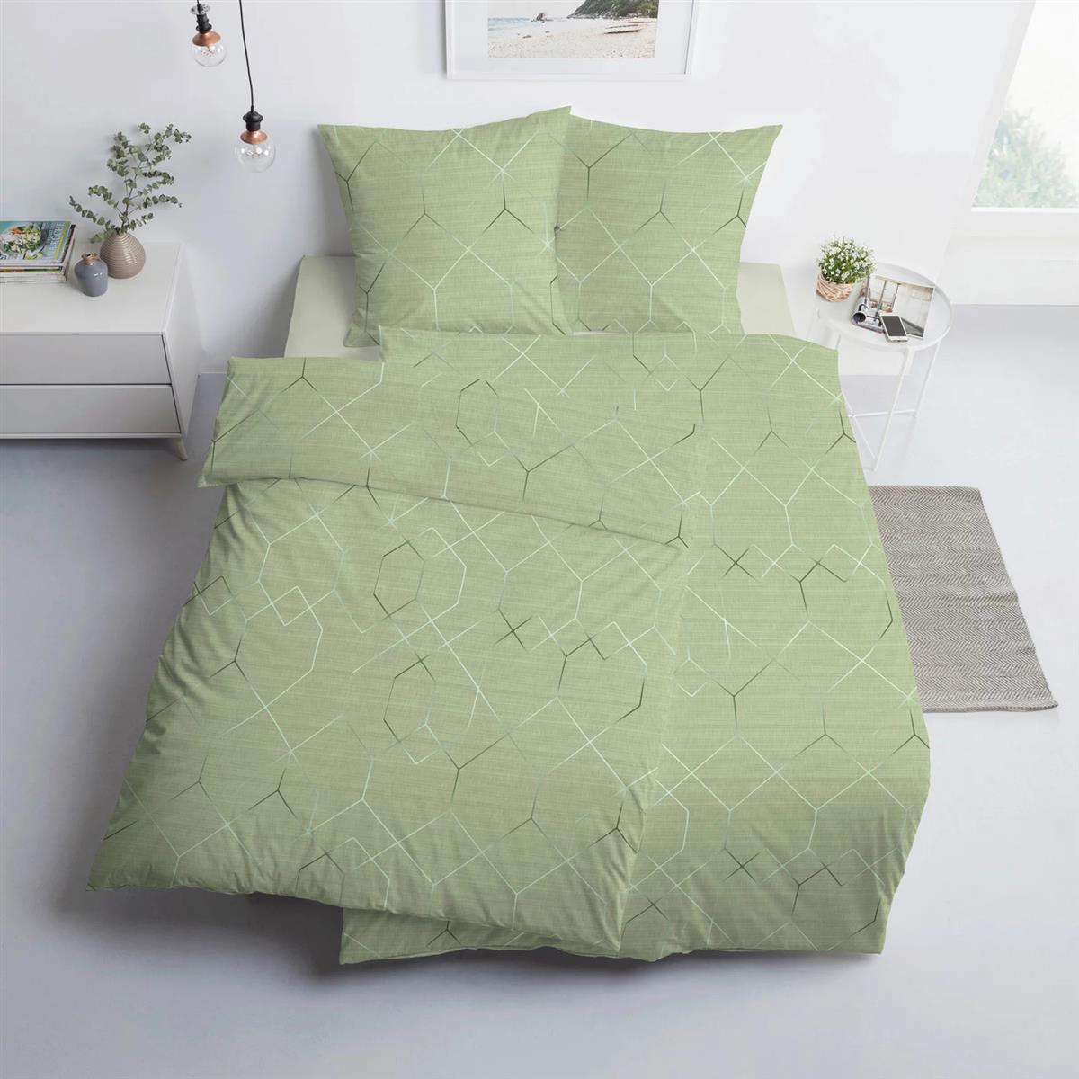 Estella Interlock Jersey Bettwäsche Titus 6886-530 grün Rauten 135x200