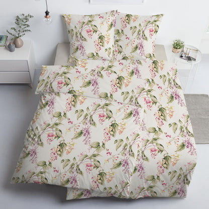 Estella Interlock Jersey Bettwäsche 6952-985 Blumen Blätter 155x220
