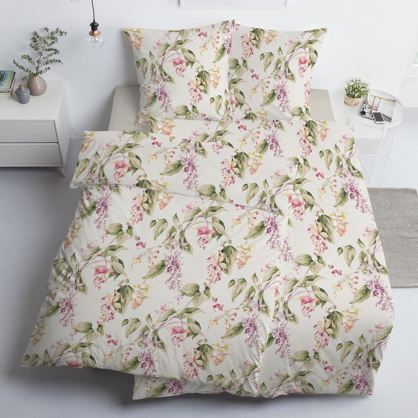 Estella Interlock Jersey Bettwäsche 6952-985 Blumen Blätter 135x200