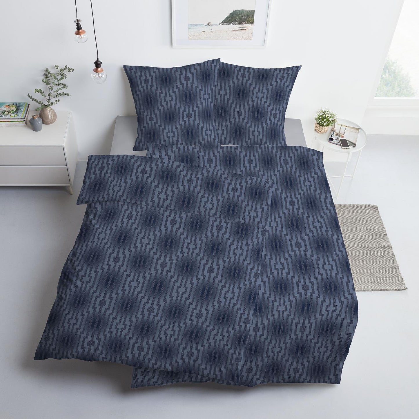 Estella Interlock Jersey Bettwäsche Levian 6970-655 Navy Blau 135x200