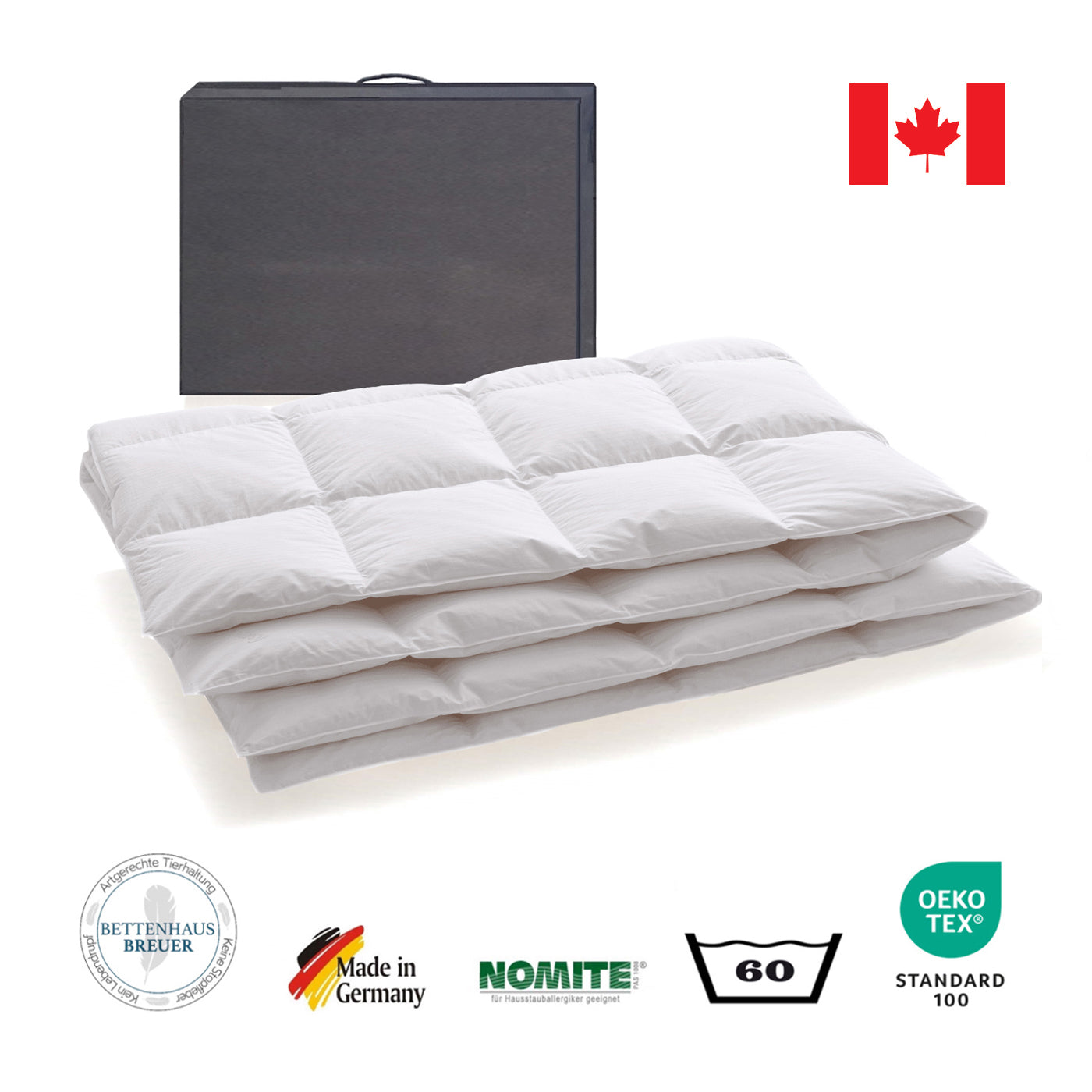 Daunendecke 840g canadische Daunen Bettdecke medium 155x220 100% natur