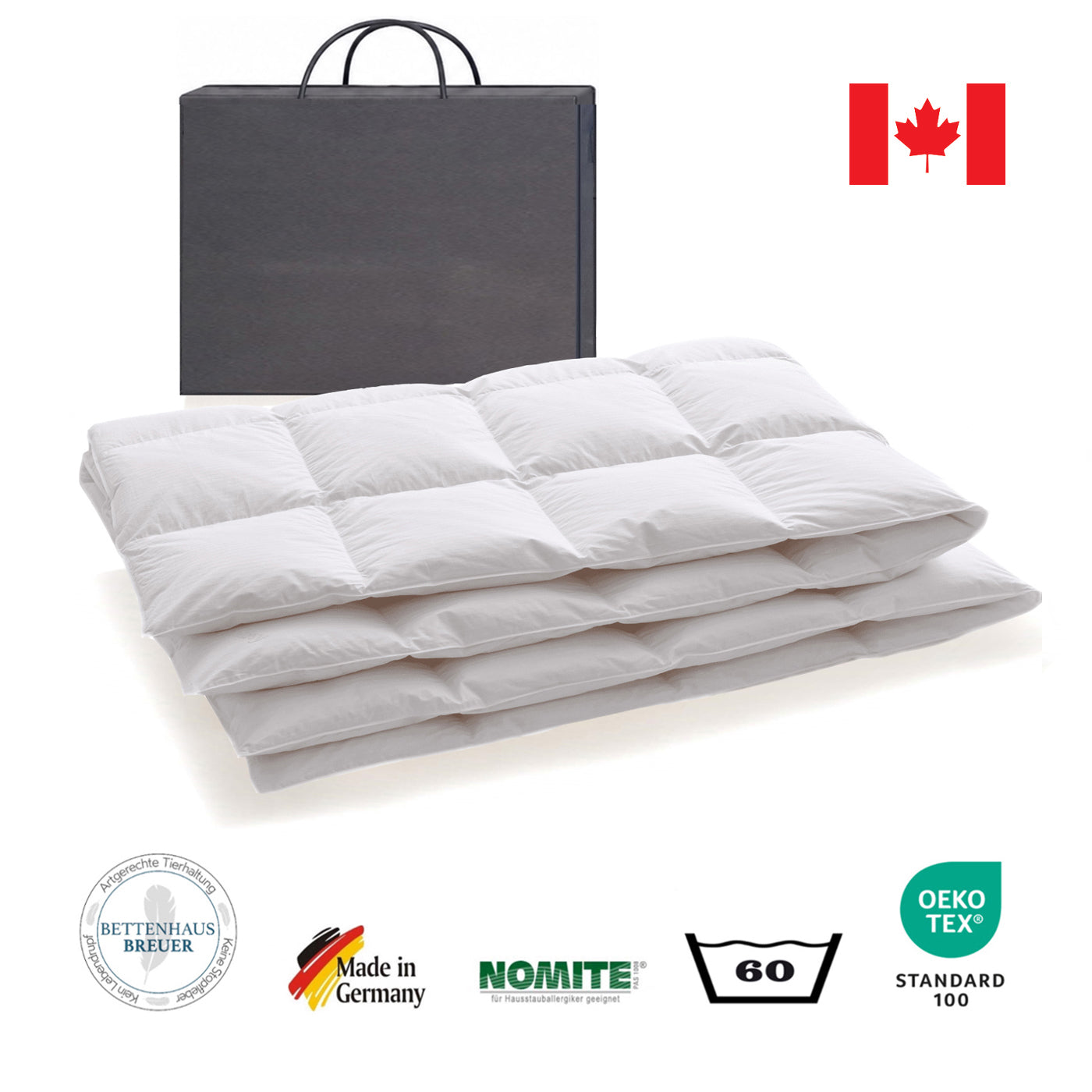 Daunendecke 840g canadische Daunen Bettdecke medium 155x220 100% natur