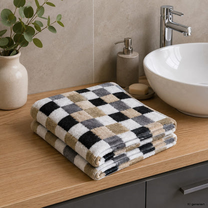 2 Stück Cawö Life Style Handtücher 7047-37 kariert kiesel 50x100