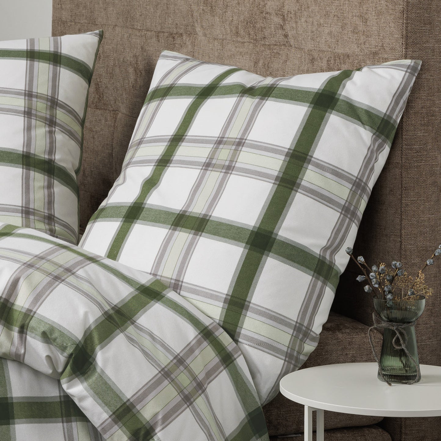 Janine Soft Cotton Bettwäsche Cortina 71002-6 Kariert Grün 135x200