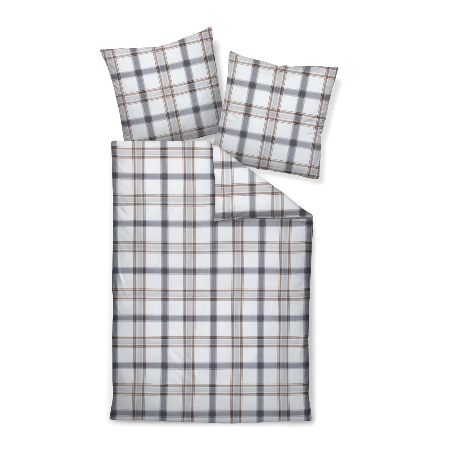 Janine Soft Cotton Bettwäsche Cortina 71002-8 Kariert Grau 135x200